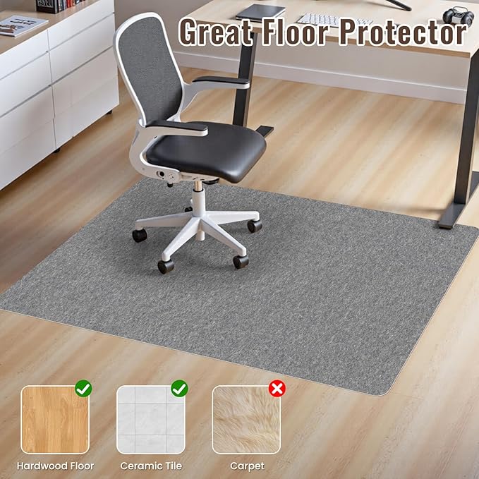 Sycoodeal Office Chair Mat for Hardwood Floor,Slip Resistant Floor Mat for Office Computer Gaming Chair,Heavy Duty Floor Protector for Rolling Chairs,Easy to Clean,Grey(40"x55")