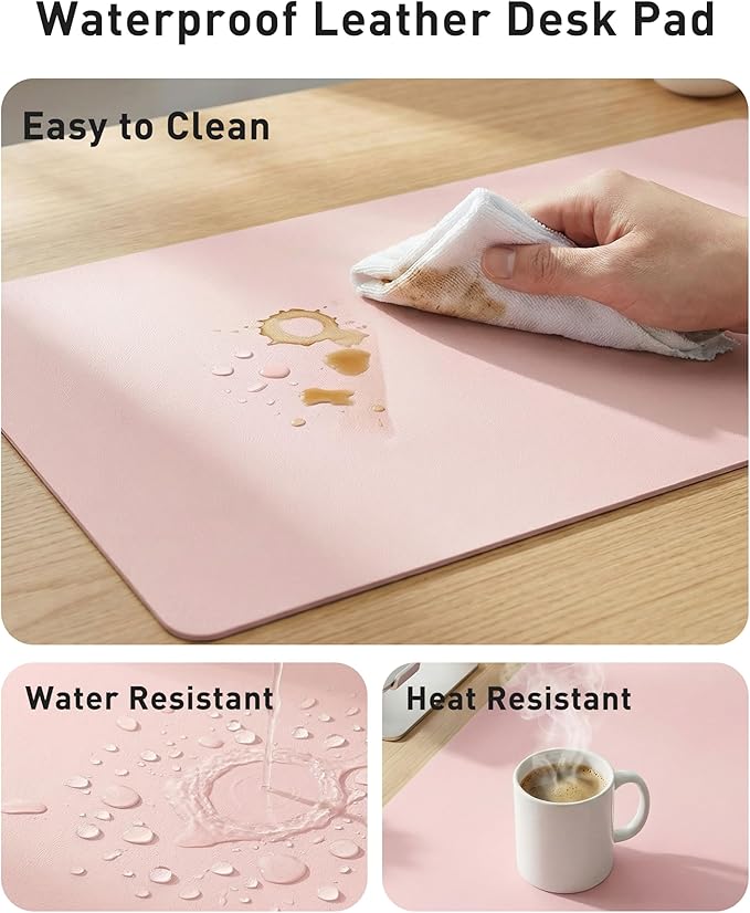 Aothia Faux Leather Desk Mat - Large Mouse Pad, Non-Slip PU Leather Blotter, Waterproof Writing Surface for Office and Home (Fairy Pink, 42" x 17")