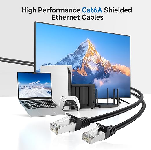 Cable Matters 10Gbps Snagless Long Shielded Cat 6A Ethernet Cable - 100ft, Cat 6A Cable, Cat6A Cord, Ethernet Cord, Black