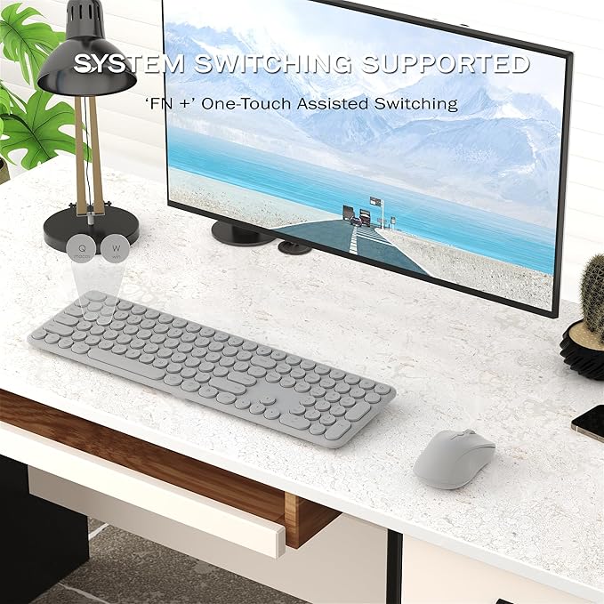 Wireless Keyboard and Mouse Combo, 110 Round Quiet Keys, Adjustable Optical Mouse, Share 1xUSB Receiver, Power Switch, for Windows Mac(Gray)