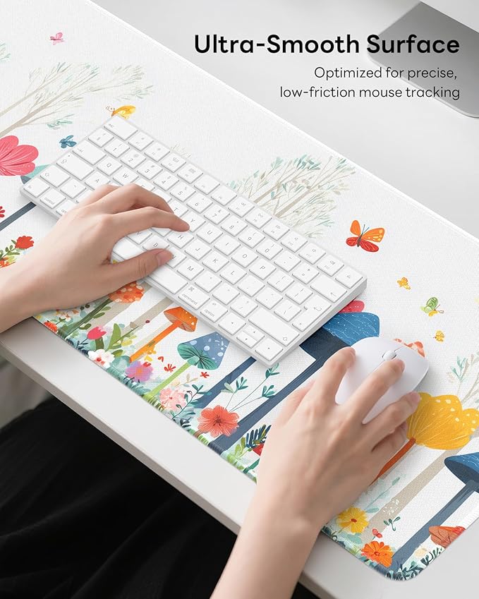 Floral Mouse Pad, 31.5 x 11.8 Large Desk Mat with Stitched Edges & Non-Slip Base, Mousepad for Office, Home, Work, Spring Flower