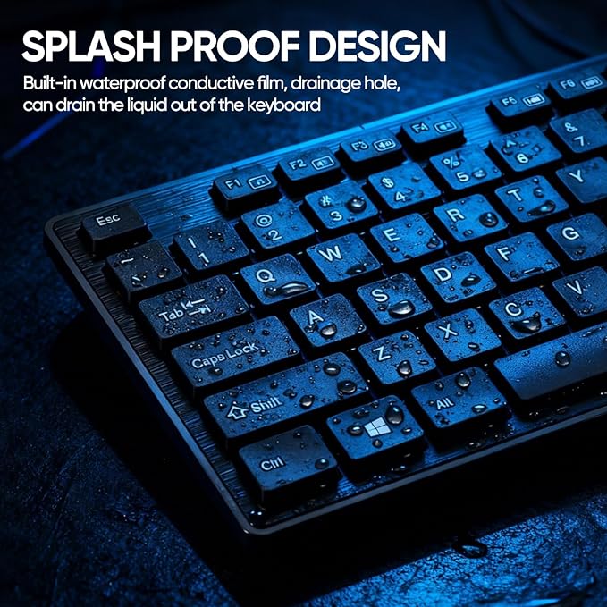 Wired Keyboard and Mouse Combo, Full-Sized Ergonomic Computer Keyboard and Optical Wired Mouse for Windows, Mac OS Desktop/Laptop/PC-Black