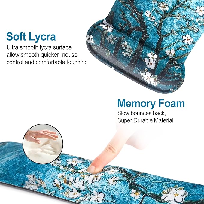 Keyboard Wrist Rest Pad Ergonomic Mouse Pad Set, ToLuLu Gel Mouse Pad Wrist Support for Computer Laptop, Mousepad Keyboard Wrist Support with Memory Foam for Easy Typing Pain Relief, Van Gogh Painting