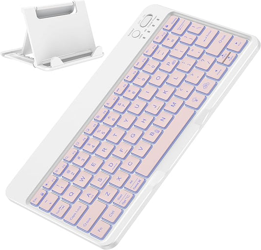 OMOTON Bluetooth Keyboard for Tablet/Android/Windows/iOS, with 7 Colors Backlight Rechargeable Wireless Mini Keyboard for Galaxy Tab A9+ / S9 FE / S10 / S11 / A11 Series etc, Pink
