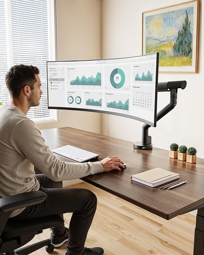 monTEK Single Monitor Arm with USB for 17-40 Inch Screens, Up to 24.3lbs, Heavy Duty Monitor Mount with VESA Mount, Full Motion Adjustment Monitor Stand C-Clamp/Grommet Base,VESA 75/100mm
