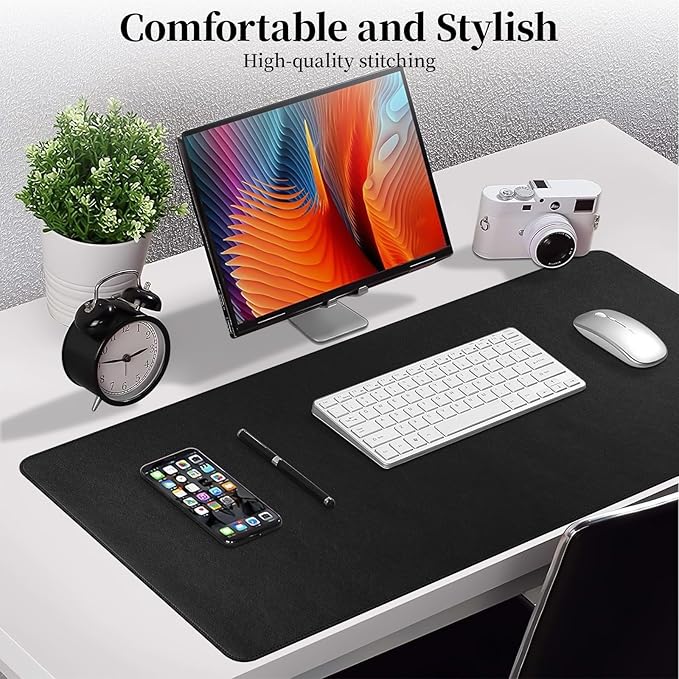 Black Leather Desk Mat Large Mouse Pad, Waterproof Desk Pad for Keyboard and Mouse, Non-Slip Computer Desk Protector, Smooth Mouse Movement Desk Mat for Home and Office(31.5"×15.7")