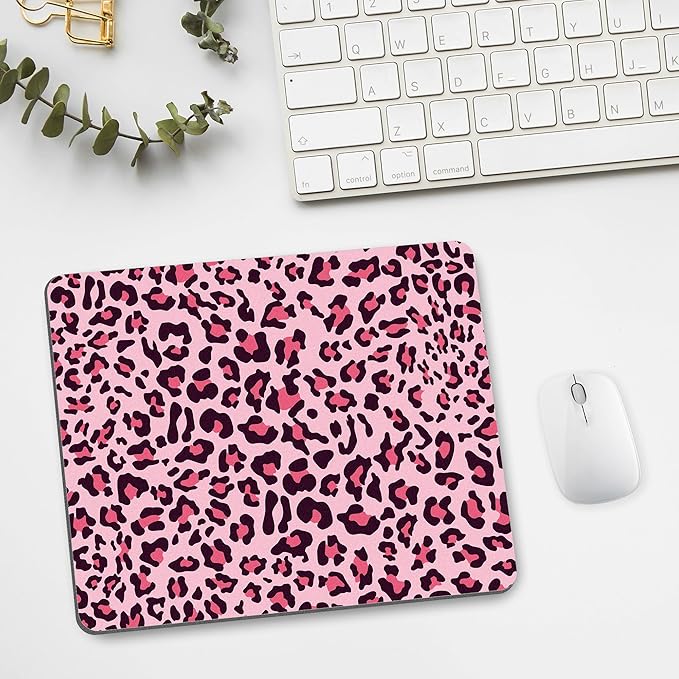 Leopard Mouse Pad Hot Pink Black Aesthetic Mousepad Cheetah Print Desk Laptop Women Girly Computer Gaming Office Cute Small Square Wireless Fashion Accessories Mat Large Desktop Travel