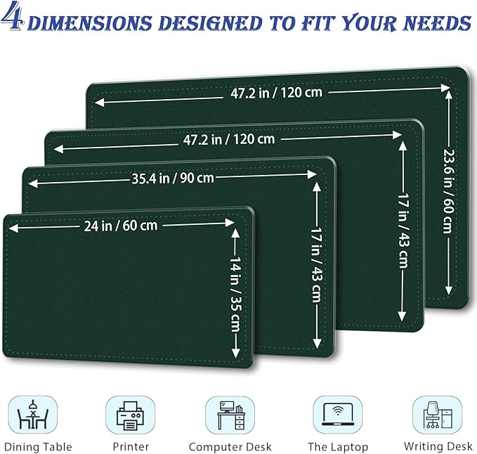 Large Desk Pad, 47.2" x 17" PU Leather Desk Mat for Desktop, Non-Slip Office Desk Mat for Desk, Desk Blotter Pad, Waterproof Computer Pad for Desk, Keyboard Mats for Home & Office (Dark Green)