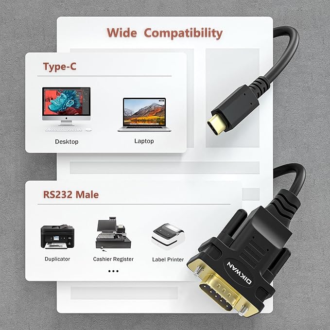USB-Cto RS232 DB9 Serial Cable Male Converter Adapter with FTDI Chipset for Windows 11,10, 8.1, 8, 7, Vista, XP, 2000, Linux and Mac OS X 10.6 (10ft)