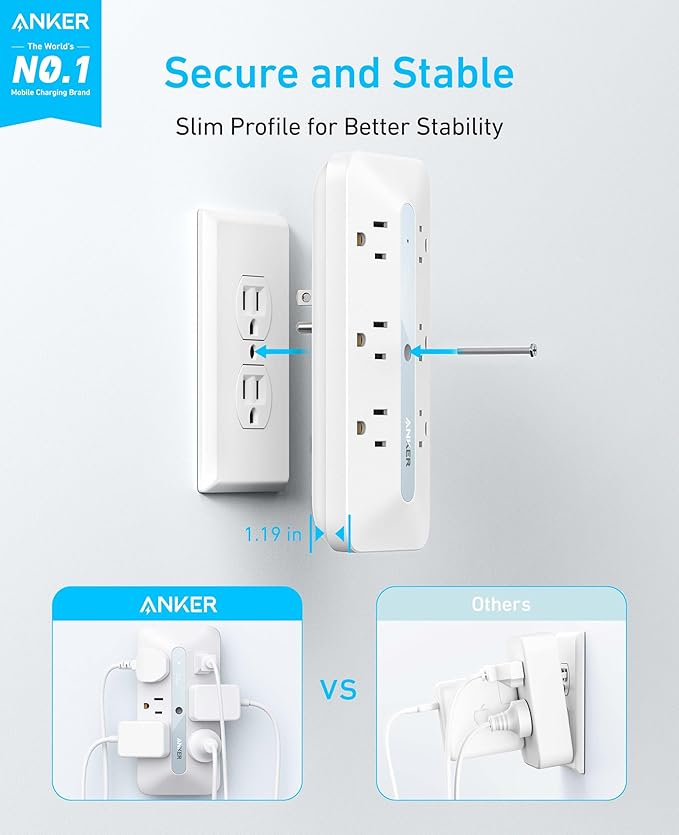 Anker Outlet Extender, Power Strip with 300J Surge Protector, 10-in-1 with 6 AC, 2 USB A, 2 USB C Ports, Wide-Spaces Outlets and 20W Fast Charging, Dorm Room Essentials