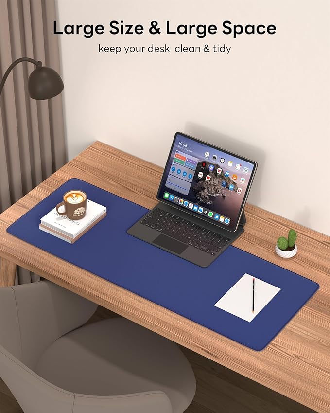 Blue Mouse Pad, 31.5 x 11.8 Large Desk Mat with Stitched Edges & Non-Slip Base, Mousepad for Office, Home, Work