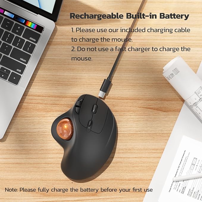 Nulea M501 Wireless Trackball Mouse, Rechargeable Ergonomic, Easy Thumb Control, Precise & Smooth Tracking, 3 Device Connection (Bluetooth or USB Receiver), Compatible for PC, Laptop, Mac (H-DOrange)
