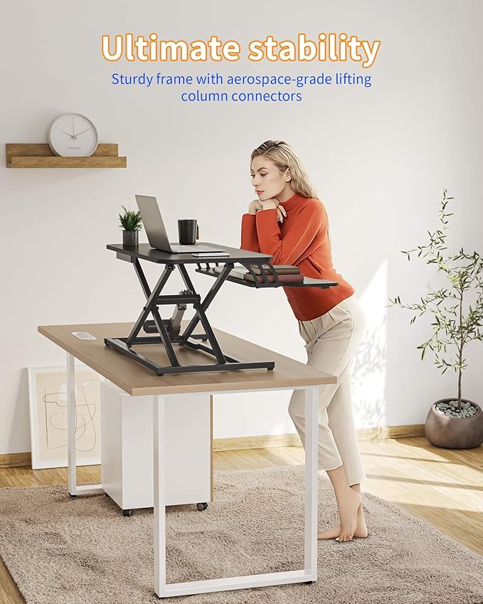 YIHAYO Electric Standing Desk Converter 32 inch, Sit to Stand Up Height Adjustable Desk Riser, Quick Sit to Stand Tabletop Dual Monitor Riser Workstation for Home Office with Keyboard Tray, Black