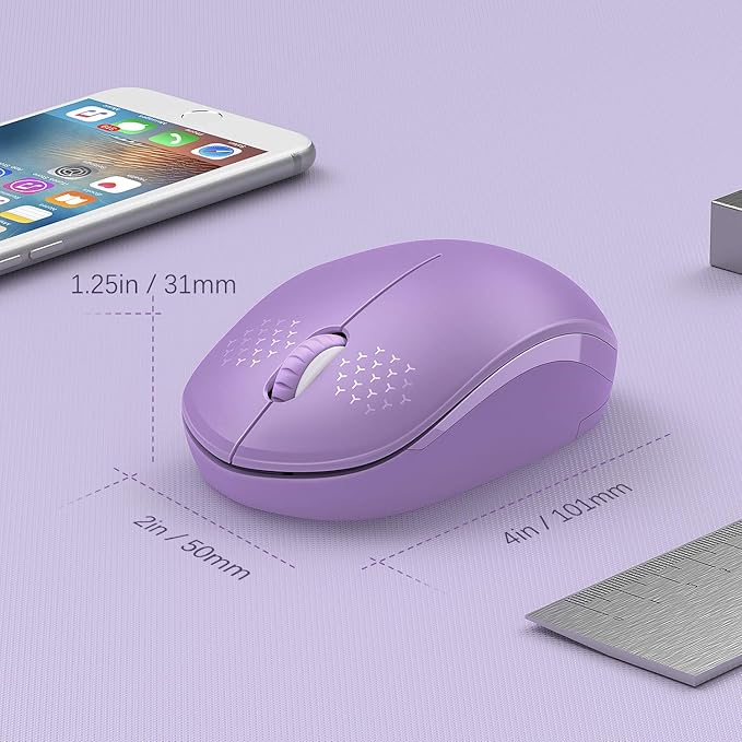 seenda Wireless Mouse for Laptop, 2.4G Noiseless Mouse with USB Receiver - Optical Tracking Portable Computer Mice for Chromebook, PC, Tablet, Windows System, 24 Months Battery Life - Purple