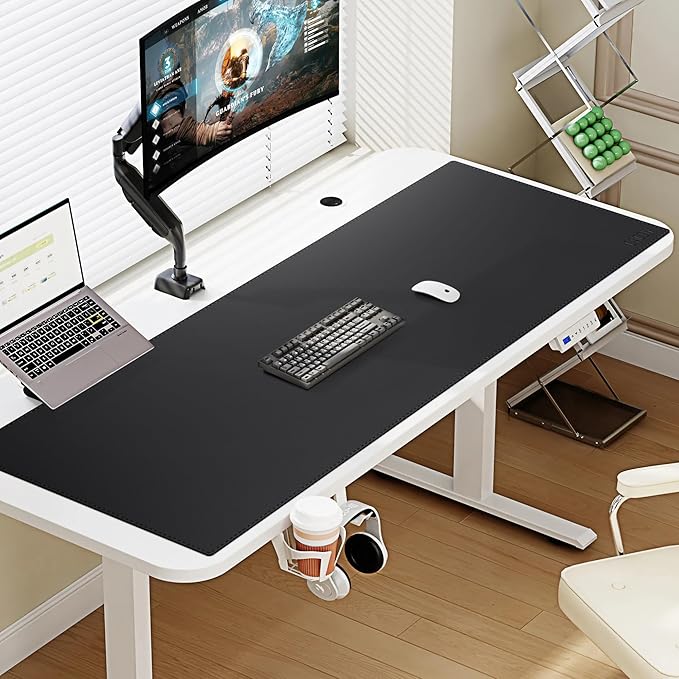 Cacoy Large Desk Pad 48" x 20", Extended Leather Desk Mat Protector, Desk matt for Desktop, Large Gaming Computer Mouse Pad, Office Desk Cover Mat, Waterproof Desk Blotter for Office and Home (Black)