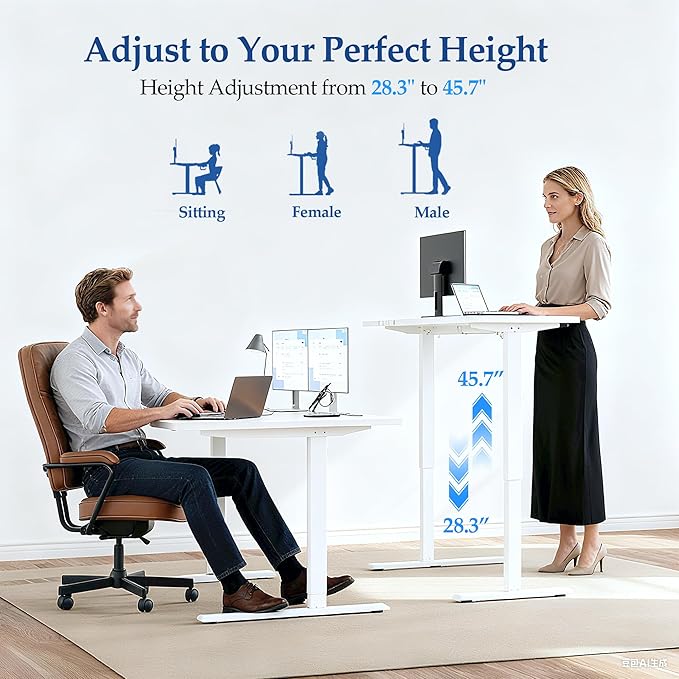 Klicelor 63 Inch L Shaped Standing Desk, Adjustable Height Corner Desk for Home Office Workstation, Sit Stand Desk with Two-Piece Desktop, White