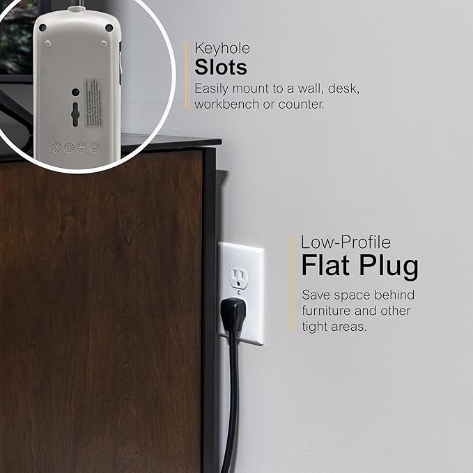 GE Pro 7-Outlet Surge Protector, 2 USB Ports, 3 Ft Extension Cord, 1780 Joules, 2.1 AMP/10 Watt, 3 Adapter Spaced Outlets, Flat Plug, Wall Mount, Warranty, ETL Listed, Black, 37054