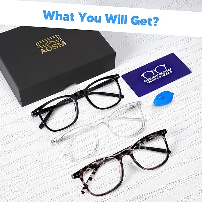 AOSM Blue Light Glasses for Men & Women,Gaming glasses Anti-Glare UV400 Protection,Blue Light Blocking to Relieve Eye Strain