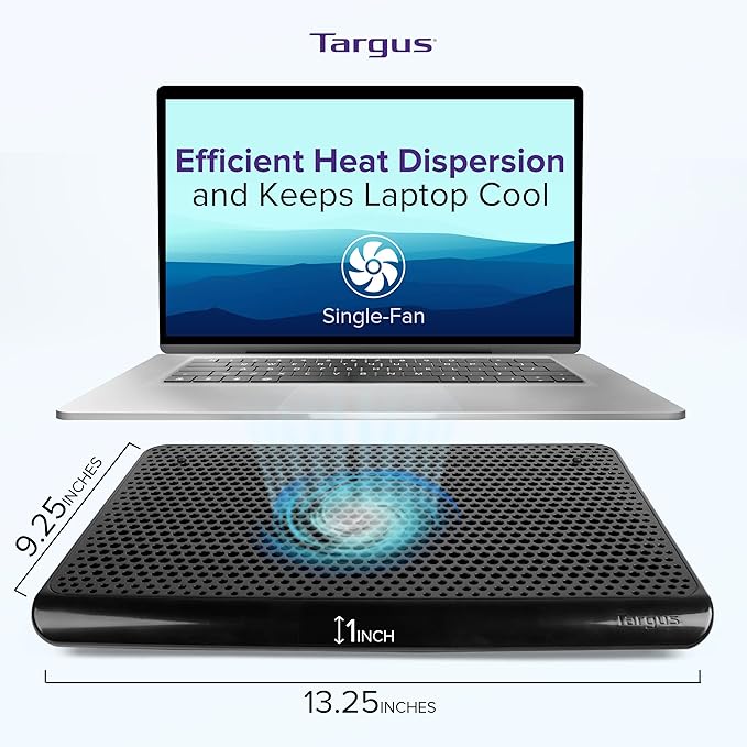 Targus Laptop Cooling Pad, Single Fan, Up to 16 Inch, for Macbook/PC, Black (AWE69US)