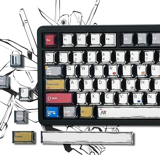 Retro Anime PBT Keycaps-Cherry Key caps, Manga Japanese Theme Keycaps 60 65 75 100 Percent, 5 Side Dye Sublimation 141 Keys Set for Cherry Gateron MX Switches Keyboards, White (Colorful)