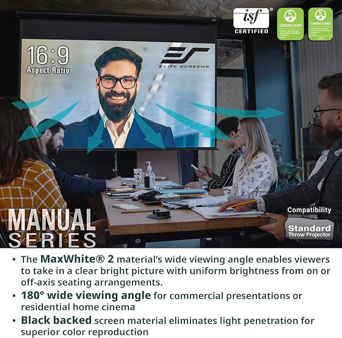 Elite Screens Manual Series, 100-INCH with 24" DROP, Pull Down Retractable Projector Screen, Movie Game Cinema, M100XWH-E24