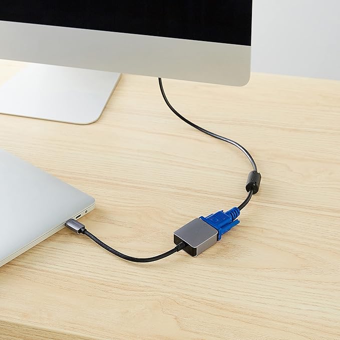 Amazon Basics USB-C to VGA Adapter, Aluminum Shell, Thunderbolt 3 Compatible, Plug-n-Play, 1080P, Gray, 1.65 x 1.38 x 0.63in