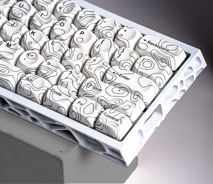 dagaladoo White Topographic Keycap Set, MOA Profile PBT Key caps 60 75 100 Percent,Dye-Sub 129-key Custom Keyboard Keycap for 100% 75% 65% 60% TKL US Layout Mechanical Keyboard