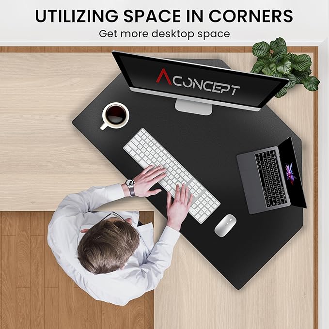 Aconcept 36 inch Black Corner Height Adjustable Standing Desk Converter, One-Click Sit to Stand up Desk Riser, Pre-Assembled for Dual Monitor and Laptop Workstation