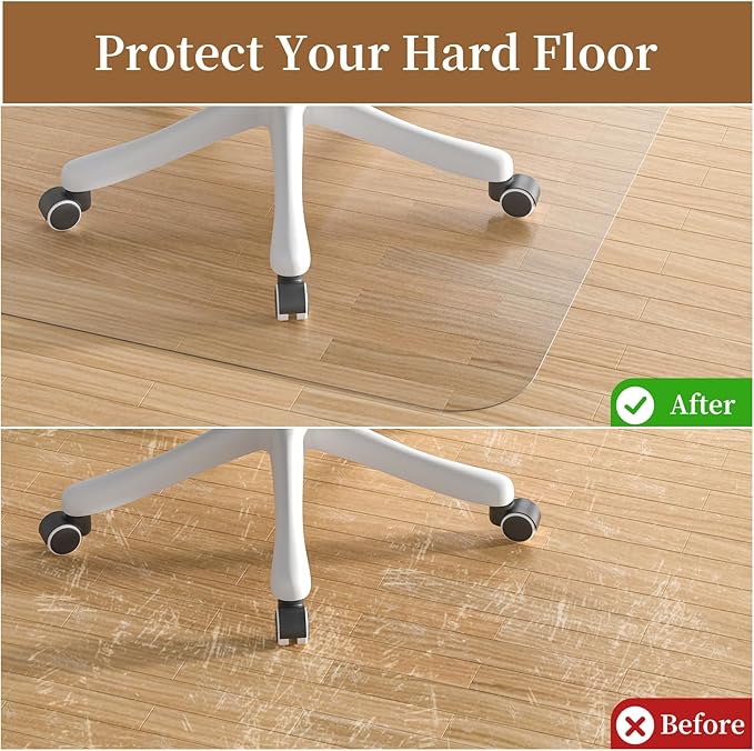 48" X 48" Office Chair Mat for Hardwood Floor, PVC Clear Desk Chair Mat for Hard Floors - Can't be Used on Carpet