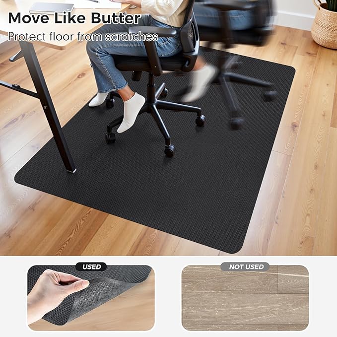 Sycoodeal Office Chair Mat for Hardwood & Tile Floor, 40" x 48" Computer Gaming Chair Mat for Rolling Chairs Non-Curve, Anti-Slip, Heavy Duty Floor Protector for Home Office (Black)