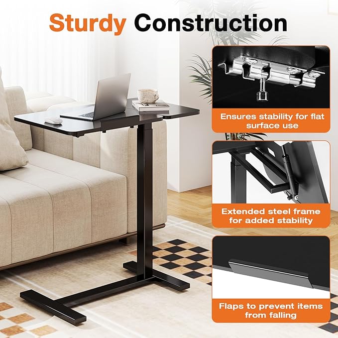 Sweetcrispy Small Standing Desk Rolling Table Adjustable Height, Laptop Mobile Stand with Wheels, Portable Computer Workstation with Tiltable Desktop for Teacher Classroom Home Office, Black