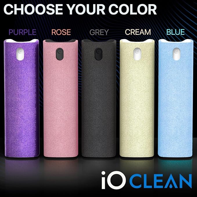 Mini Screen Cleaner Spray – Finger Proof Screen Cleaner for Smartphones, iPads, MacBooks, Laptops, Car Screens, Touchscreens – 3 in1 Mist Cleaner, Microfiber Cloth and Protective Cover (Grey)