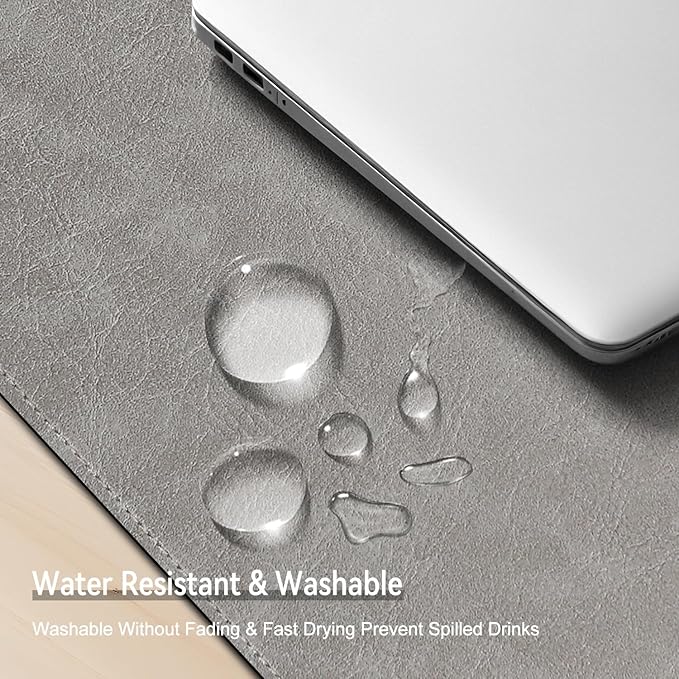 Imitation Crazy Horse Leather Desk Mat - Waterproof Desk Pad - Ideal for Large Mouse Pad and Desk Mats on Top of Desks (Light Gray+Light Blue, 25"*13")