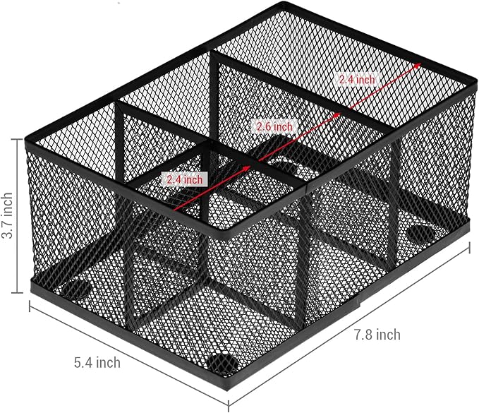 MyGift Black Metal Mesh Desk Organizer Pen Holder Pencil Holder Office Supplies Caddy with 4 Compartments