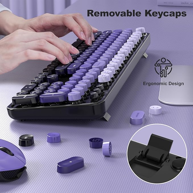 MOFII Wireless Computer Keyboard and Mouse Combo, Typewriter Full Size Keyboard with Number Pad and 2 in 1 USB Connected Mouse for PC Laptop Desktop Windows 7 8 11, Black & Purple