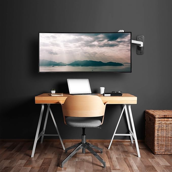 AVLT Single Extended 13"-32" Monitor Wall Mount fits Flat/Curved Computer Screen Full Motion Height Swivel Tilt Rotation Adjustable Arm - VESA/Cable Management