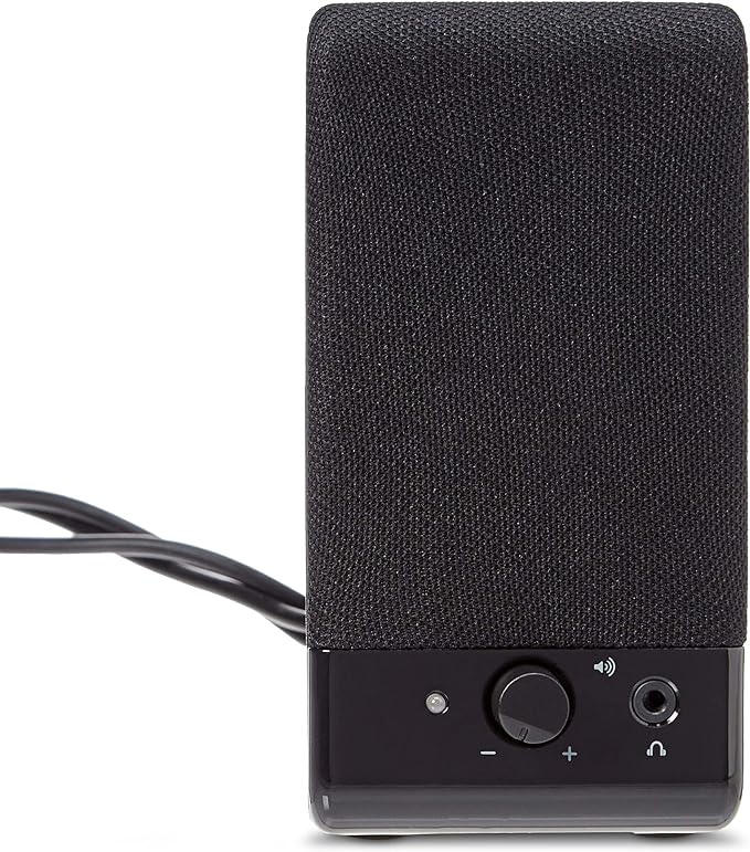 Amazon Basics USB-Powered Computer Speakers with Volume Control for Desktop or Laptop PC, Compact Size, Headphone Jack, Portable, Plug-N-Play, Black