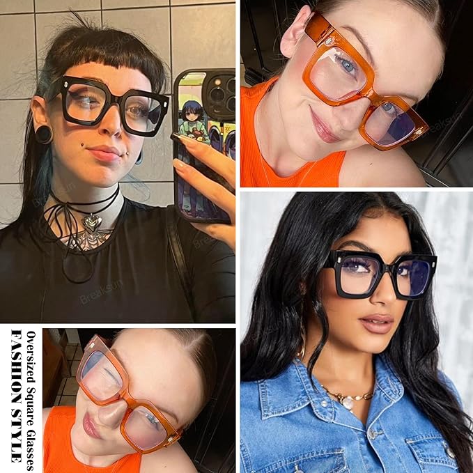 Fashion Oversized Blue Light Blocking Glasses for Women Men Trendy Big Square Frame Computer Eyeglasses