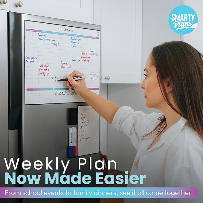 Dry Erase Weekly Extra Thick Magnetic Calendar for Refrigerator: 17x13 Two Week Planner and 6x9 White Board, 4 Fine Tip Markers and Eraser. Stain Resistant. Shipped Flat. (Weekly Planner)