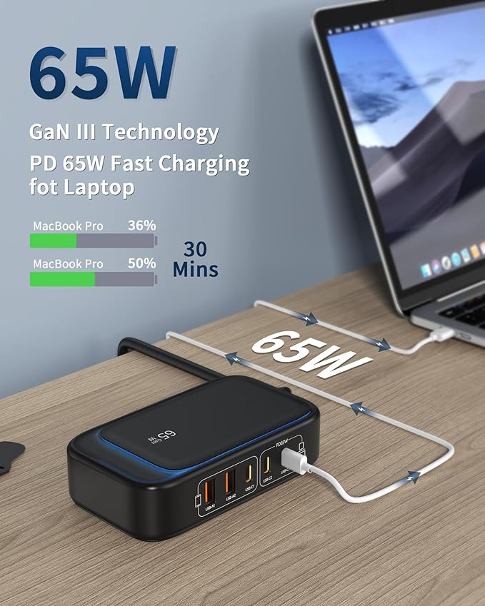 7-in-1 USB Power Strip, 85W Charging Station 5FT Extension Cord with Multiple Outlets with 3 USB-C, 2 USB-A Ports and 2500W AC Outlet for Home/Office/College/Travel (Black)