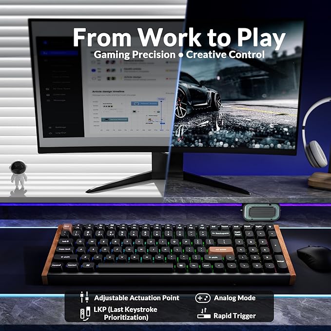 Keychron K4 HE – 96% Compact Hall Effect Wireless Mechanical Keyboard with Number Pad, Magnetic Switch, Rapid Trigger, Custom RGB, QMK/VIA, 2.4GHz/BT5.2/Wired, for Mac/Windows/Linux, Wood Frame, Black