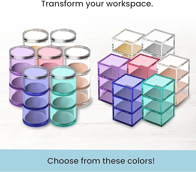 OfficeGoods 3-Tier Stackable Acrylic Holder- Stylish Desk Organizer and Storage for Office or Home – Transparent Round Design with Rose Gold Metal Base