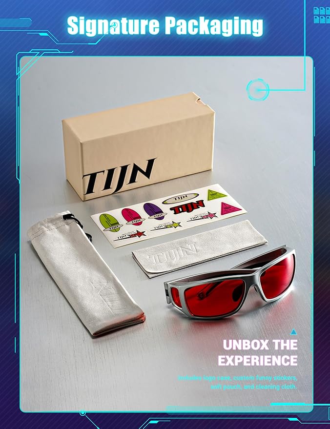 TIJN Sonia Red Sleep Glasses Orange Lens for Blue & Green Light Blocking,Dual AR Coating,Wraparound Frame for Gaming Screen