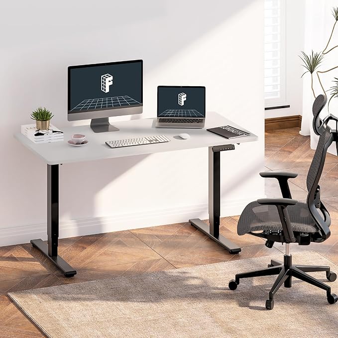 FLEXISPOT E6 3-Stage Dual Motor 60 x 24 Electric Standing Desk Sit Stand Up Desk, Holds 220 lbs, Adjustable Height w/Memory Presets, One-Piece White Desktop & Black Frame, Ships in 2 Boxes