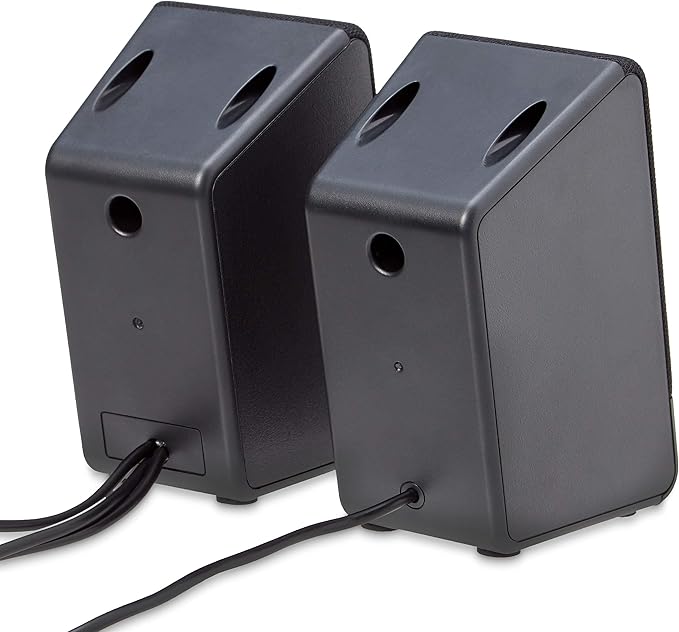 Amazon Basics USB-Powered Computer Speakers with Volume Control for Desktop or Laptop PC, Compact Size, Headphone Jack, Portable, Plug-N-Play, Black