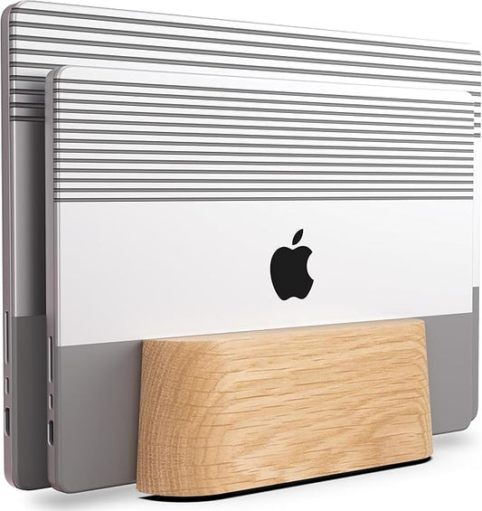 Adjustable Dual Vertical Laptop Stand for Desk, Wooden Laptop Holder, MacBook Pro Stand, Wood Mac Air Dock