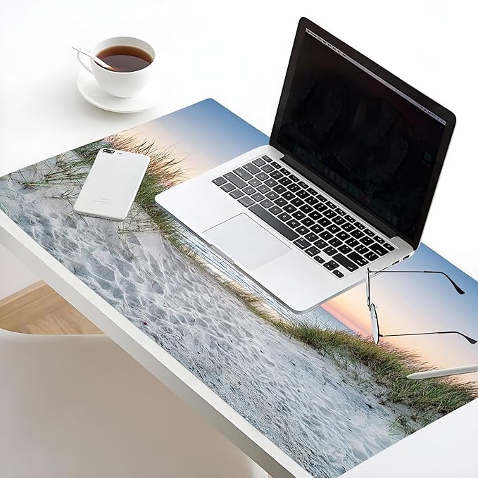 EOBTAIN Large Beach Mouse Pad Coastal Sunset Desk Mat for Keyboard and Mouses Nature Landscape Ocean Sea Desktop Accessories for Office Smooth Non Slip Rubber Gaming Mousepads,31.5x15.7 Inch