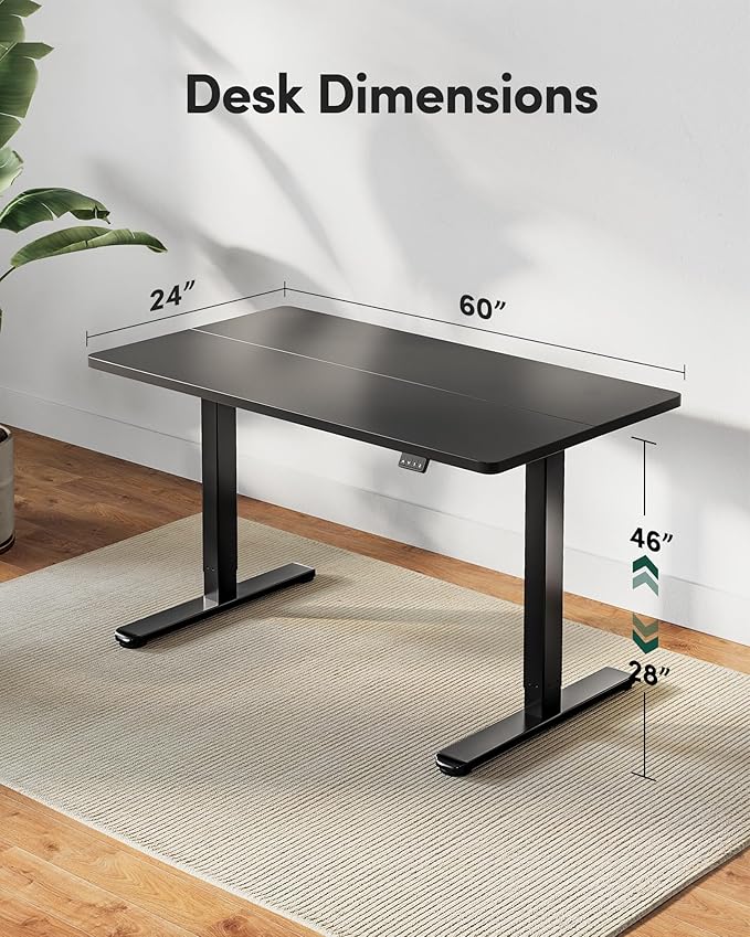 FEZIBO Electric Standing Desk Adjustable Height, 60 x 24 Inch Sit and Stand Desk, Home Office Desk, Ergonomic Workstation Computer Desk, Black