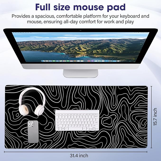 Waterproof Large Gaming Mouse Pad – 31.5" x 15.7" Full Desk Mat, Non-Slip Rubber Base, Stitched Edges, Durable Surface for Esports, Office, Home