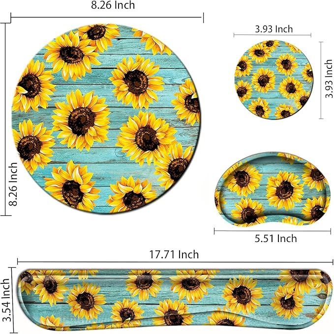 Sunflower Mouse Pad and Keyboard Wrist Rest Ergonomic Wrist pad for Keyboard and Mouse Mat Set 4 in 1 Mousepad with Wrist Support Memory Foam Computer Mat